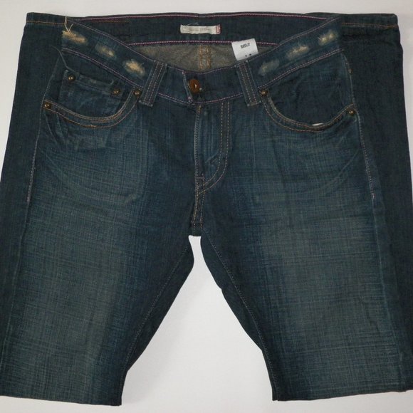 Levi's Denim - Levi's Dark Wash Blue Jeans Low Rise Distressed Bootcut Red Tab 5-Pocket